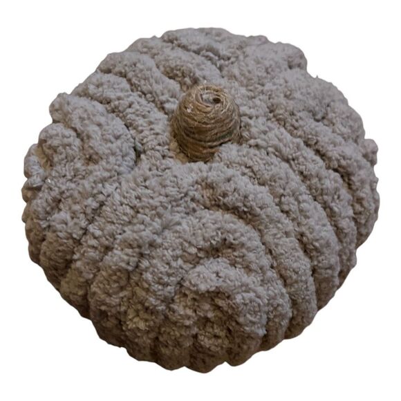 Chenille Pumpkin Halloween Fall Thanksgiving Decor Centerpiece Cozy Grey Twine - Picture 1 of 7